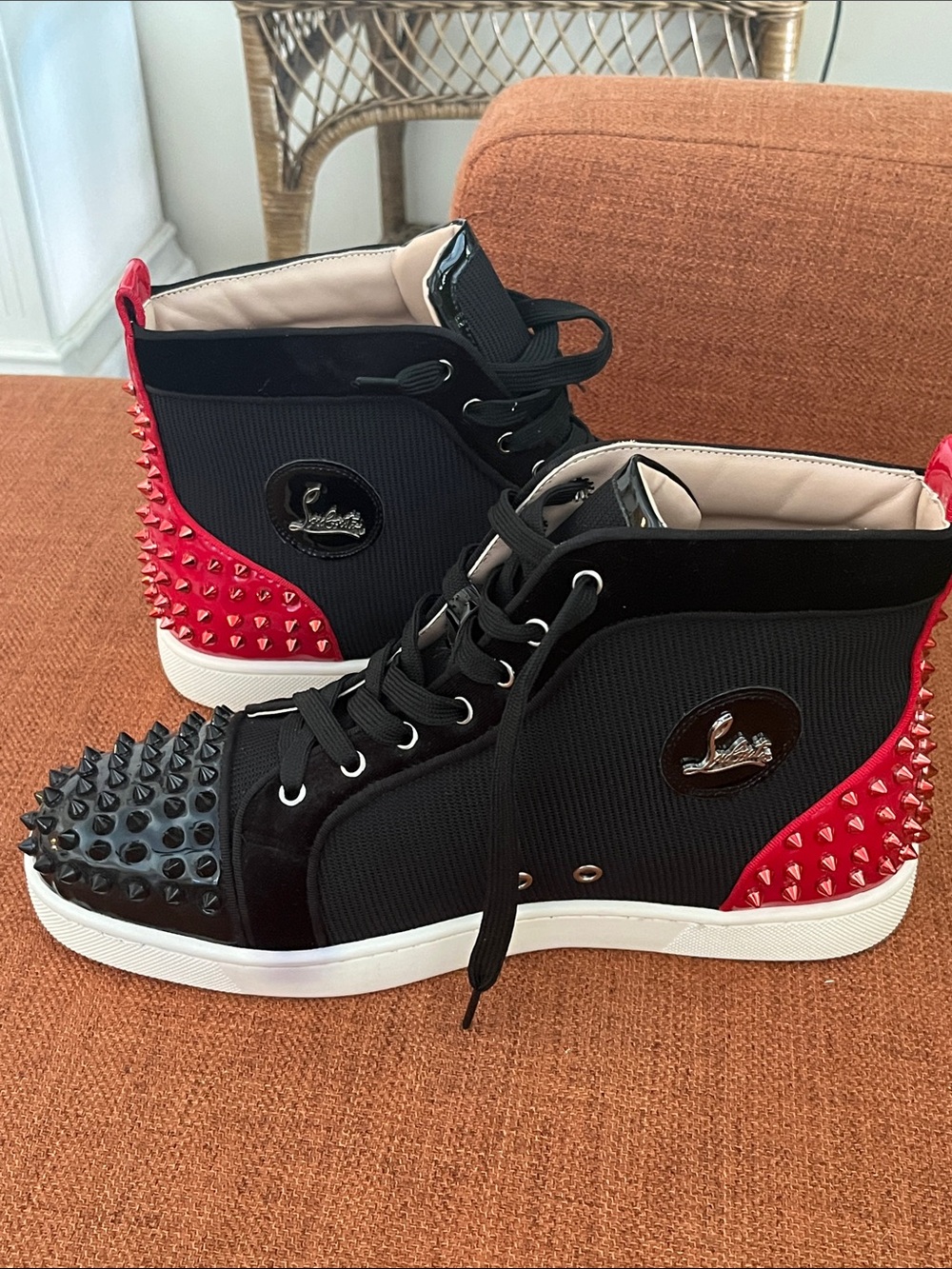 Men’s Christian Louboutin Black Red Studded Sneakers 45/11.5